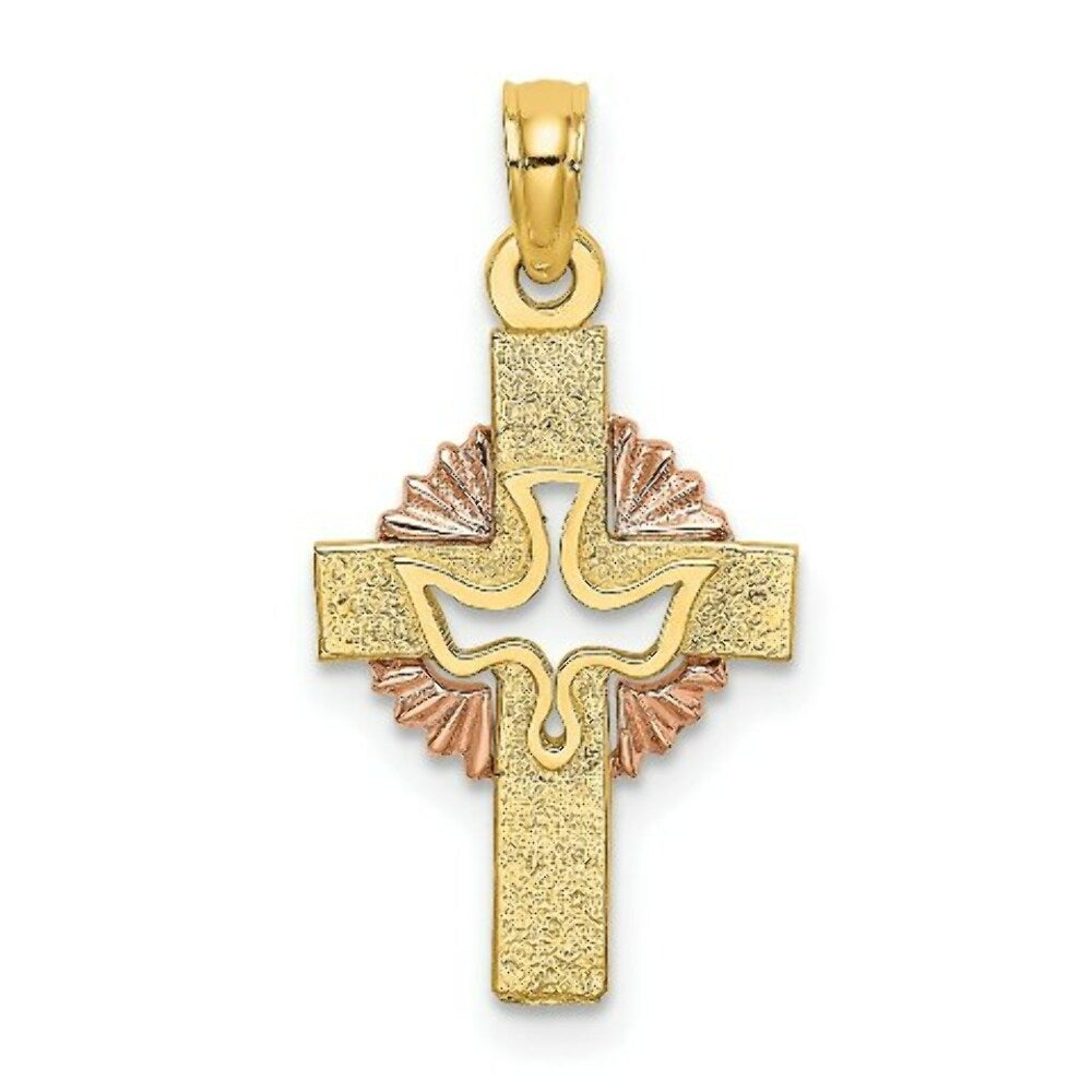 14K Two-Tone Gold & Cut-Out Dove On Cross Charm Pendant