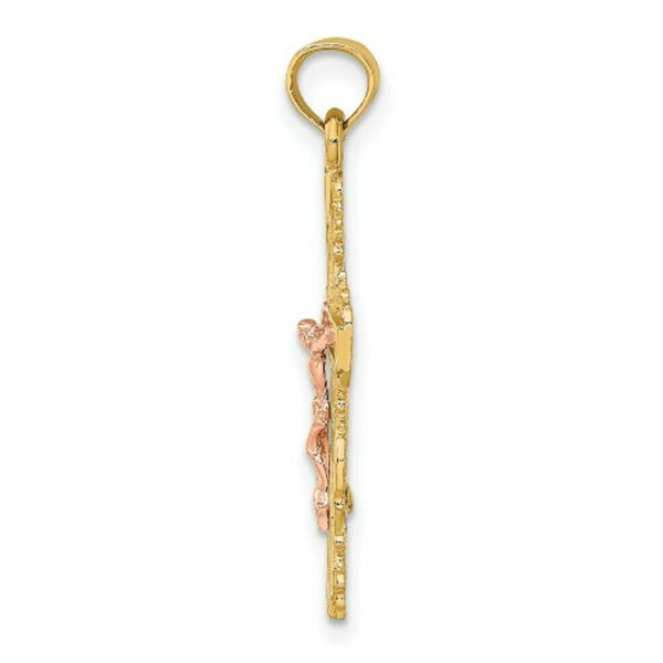 14K Two-Tone Gold With Lace Trim Crucifix Charm Pendant