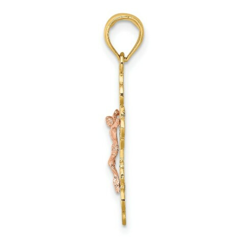 14K Two-Tone Gold Crucifix With Scallop Trim Charm Pendant