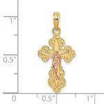 Load image into Gallery viewer, 14K Two-Tone Gold Crucifix With Scallop Trim Charm Pendant
