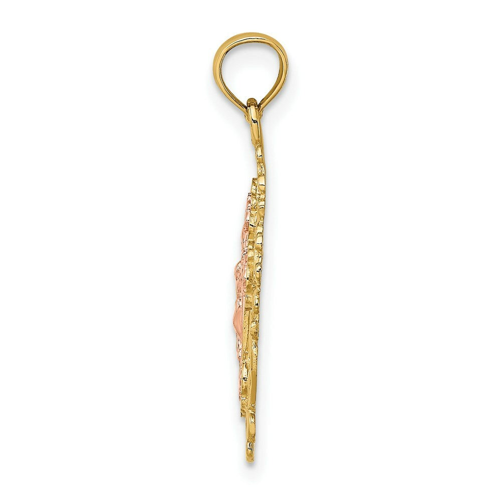 14K Two Tone Gold With Lace Trim Crucifix Charm Pendant