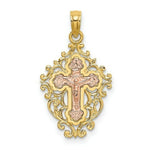 Load image into Gallery viewer, 14K Two Tone Gold With Lace Trim Crucifix Charm Pendant
