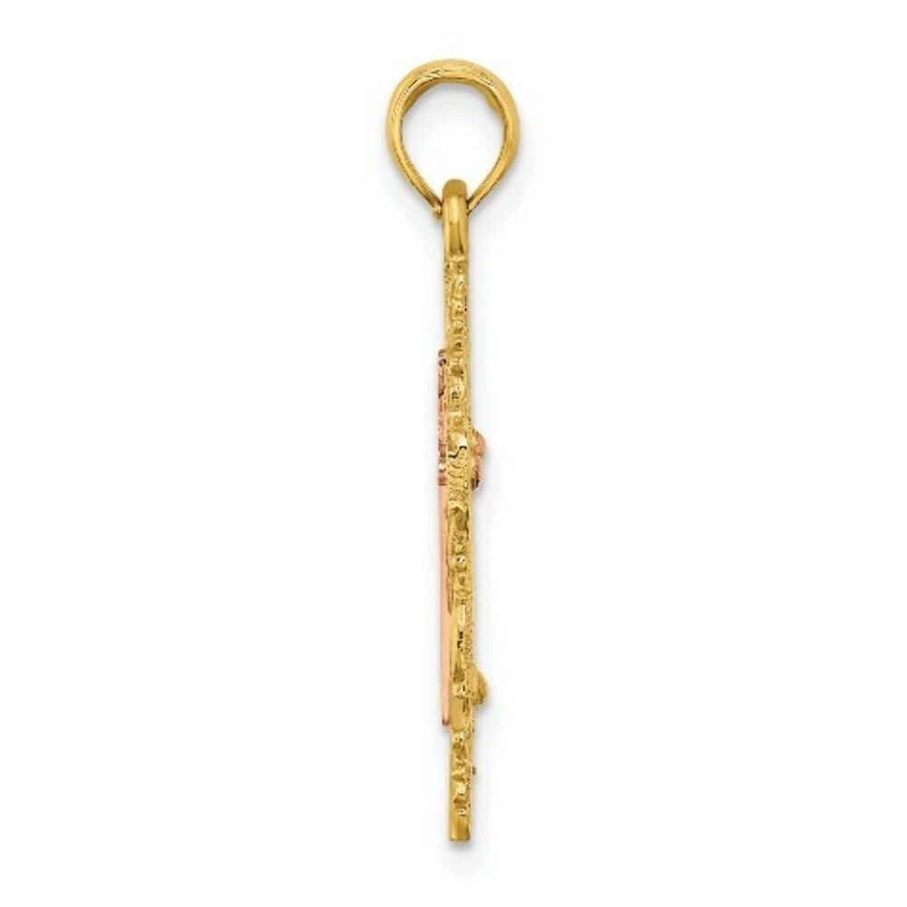 14K Two-Tone Gold With Lace Trim Cross Charm Pendant