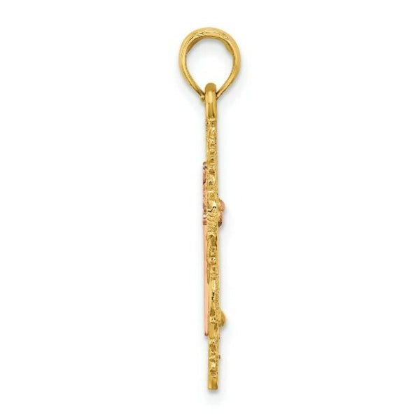 14K Two-Tone Gold With Lace Trim Cross Charm Pendant