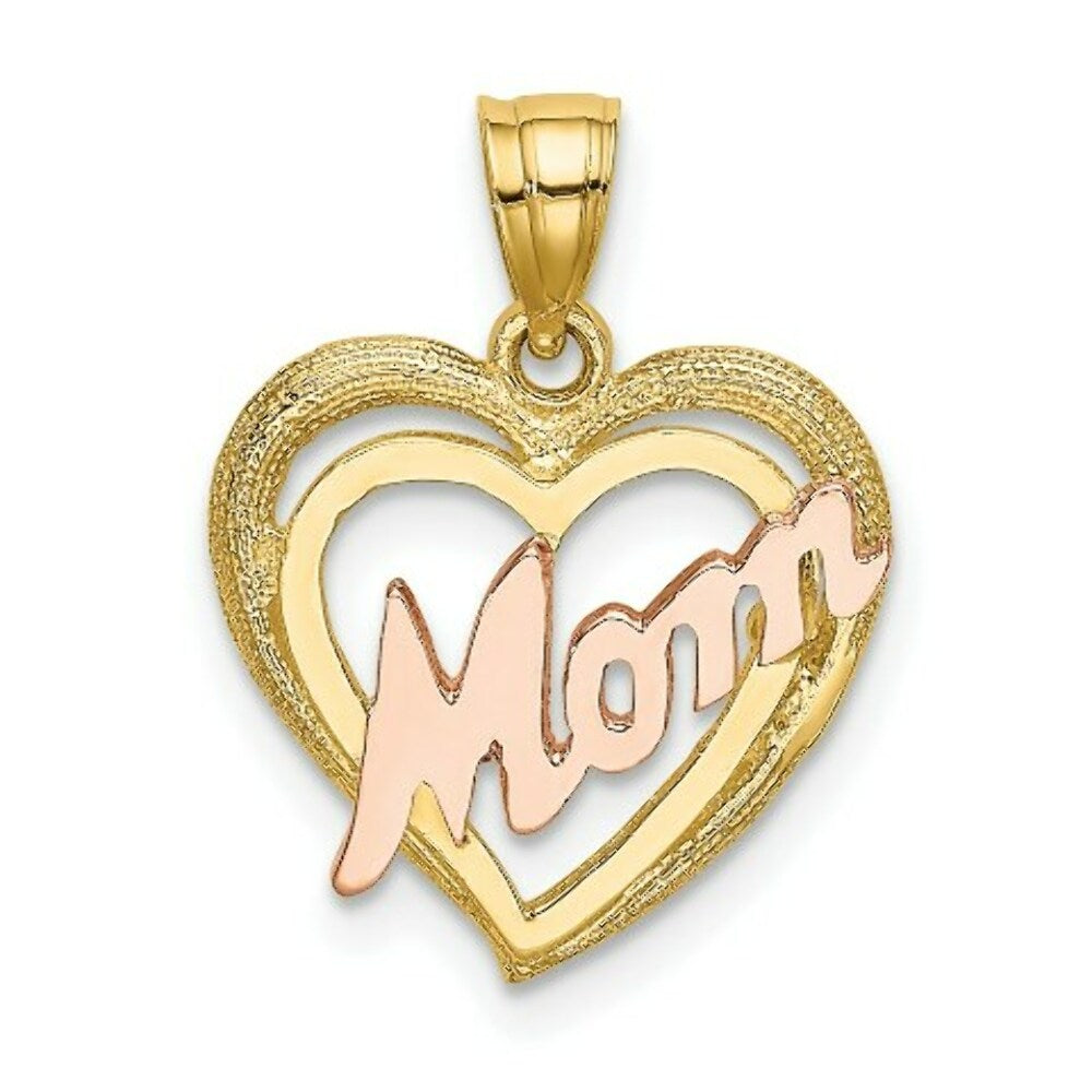 14K Two-Tone Gold Mom With Heart Charm Pendant