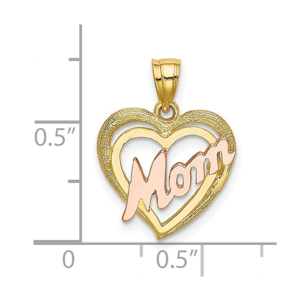 14K Two-Tone Gold Mom With Heart Charm Pendant