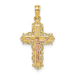 Load image into Gallery viewer, 14K Two-Tone Gold Crucifix With Lace Trim Charm Pendant
