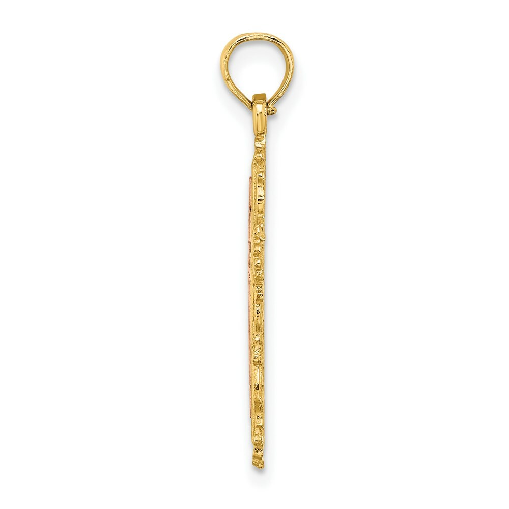 14K Two-Tone Gold Cross With Lace Trim Charm Pendant