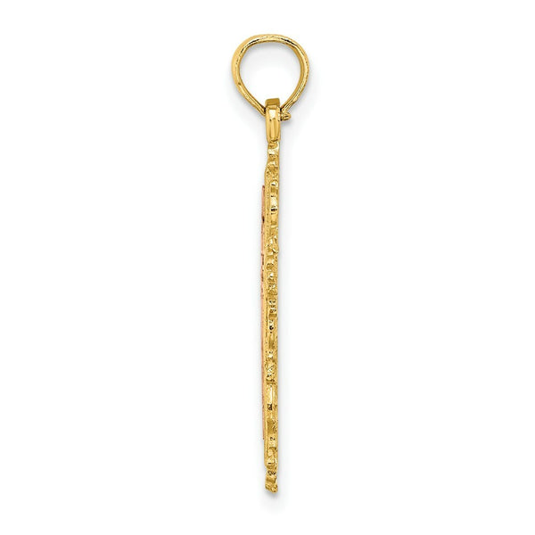 14K Two-Tone Gold Cross With Lace Trim Charm Pendant
