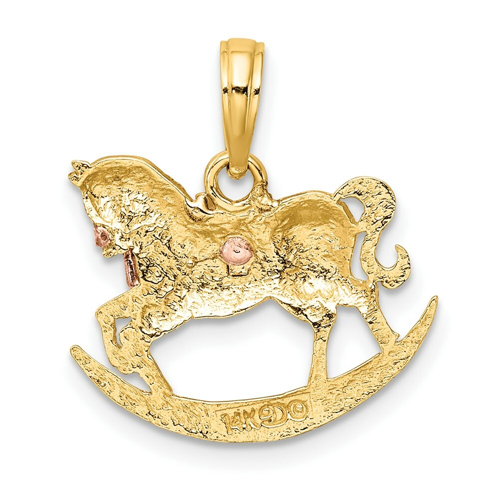 14K Two-Tone Gold 2-D Rocking Horse With Saddle Charm Pendant