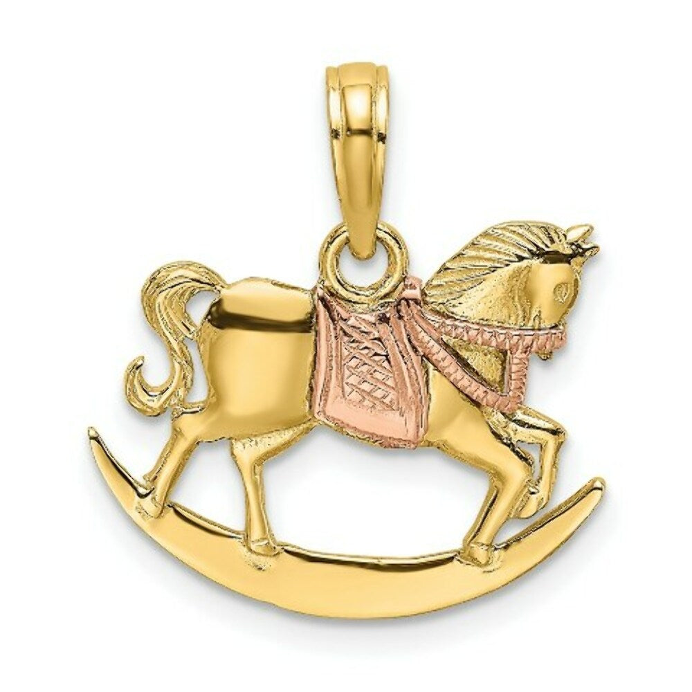 14K Two-Tone Gold 2-D Rocking Horse With Saddle Charm Pendant