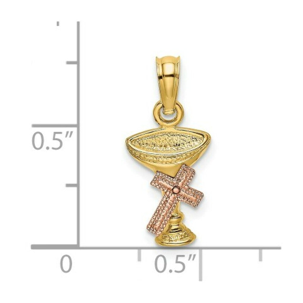 14K Two-Tone Gold Communion Cup With Cross Charm Pendant