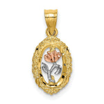Load image into Gallery viewer, 14K Tri-Color Gold Rose In Oval Frame Charm Pendant
