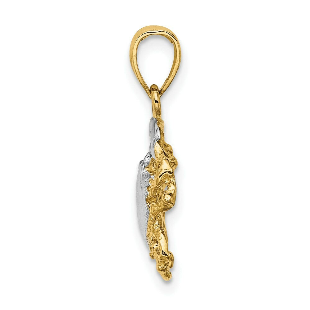 14K Yellow Gold with White Rhodium Polished Crab Charm Pendant