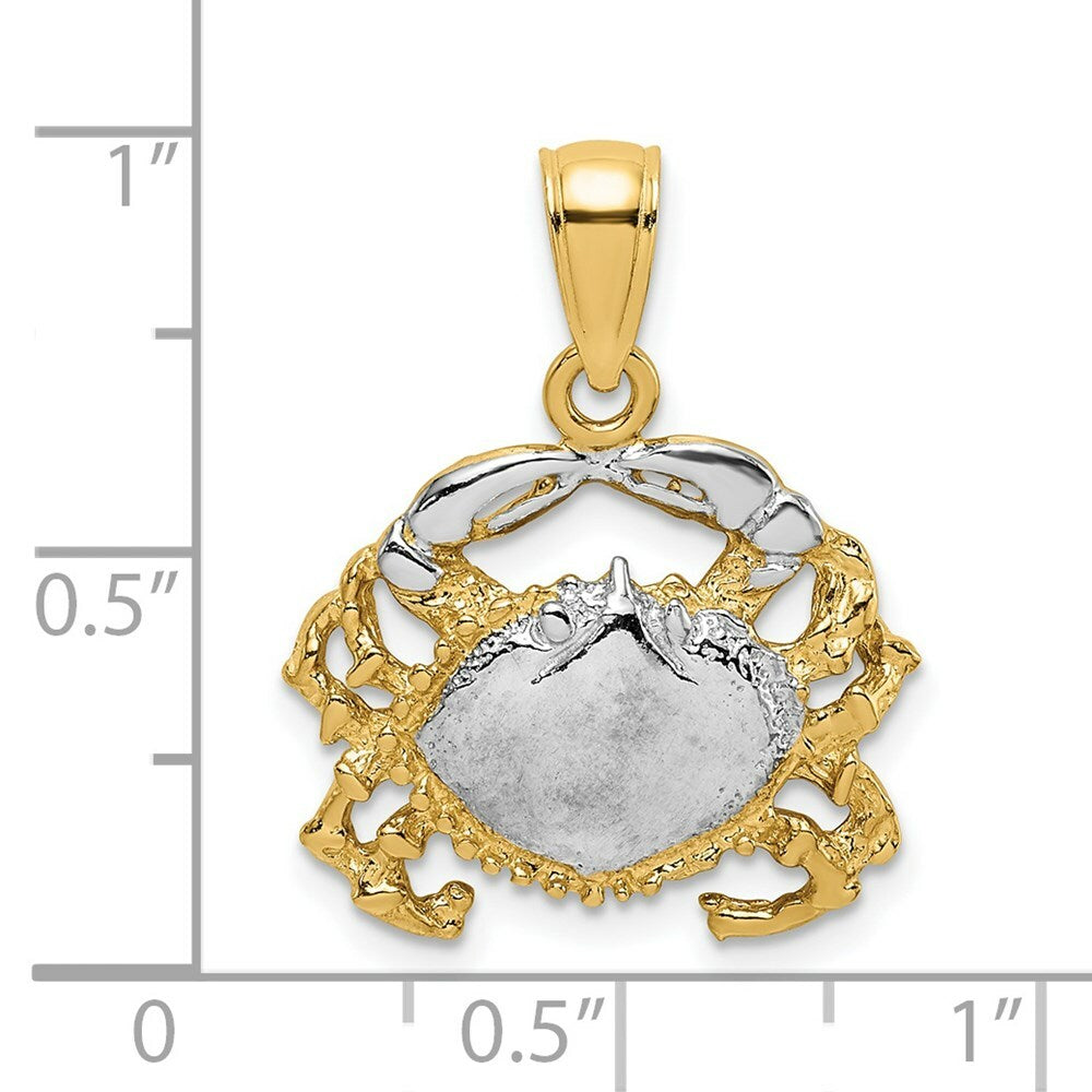 14K Yellow Gold with White Rhodium Polished Crab Charm Pendant
