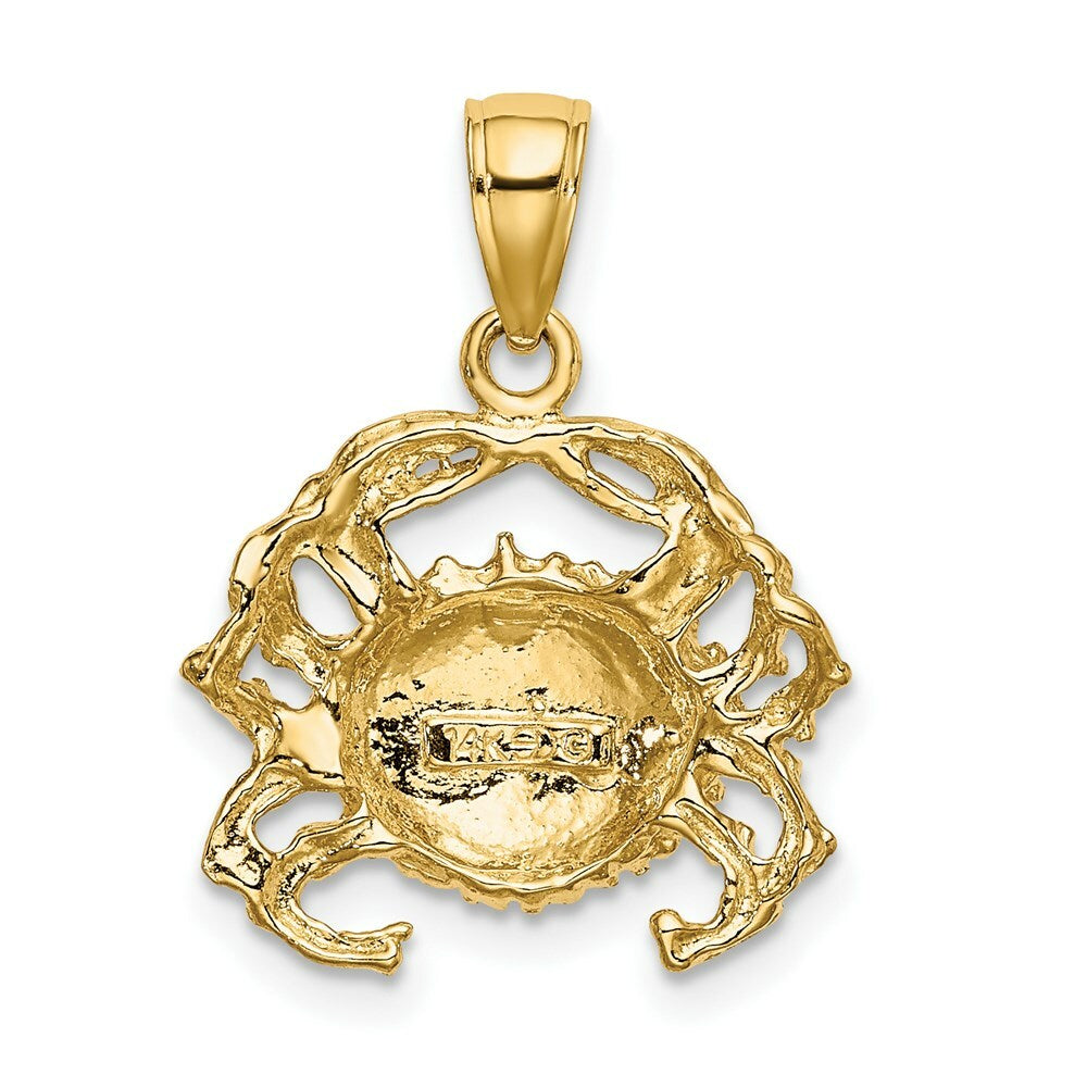 14K Yellow Gold with White Rhodium Polished Crab Charm Pendant