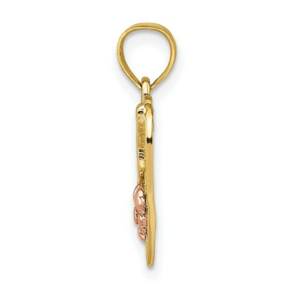 14K Two-Tone Gold With #1 WIFE In Heart With Flower Charm Pendant