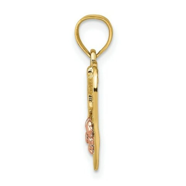 14K Two-Tone Gold With #1 WIFE In Heart With Flower Charm Pendant
