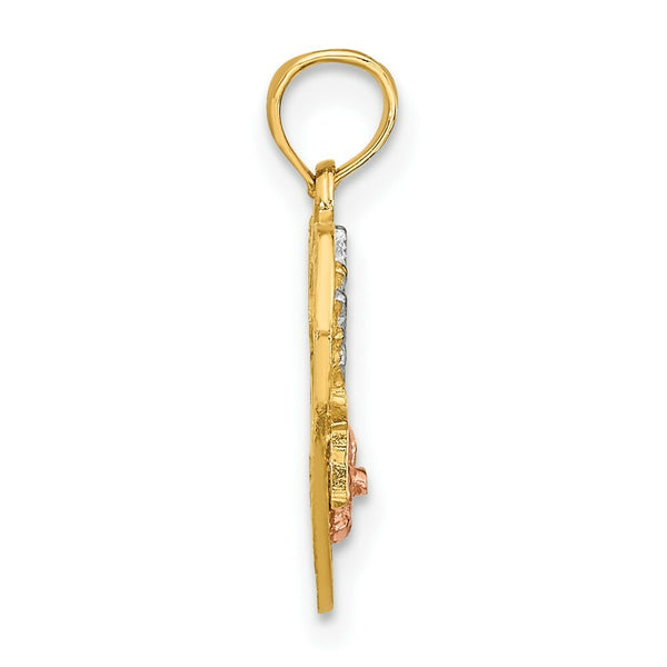 14K Tri-Color Gold #1 DAUGHTER IN HEART With Flowers Charm Pendant