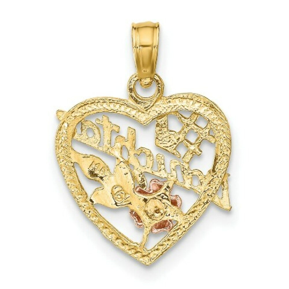 14K Tri-Color Gold #1 DAUGHTER IN HEART With Flowers Charm Pendant