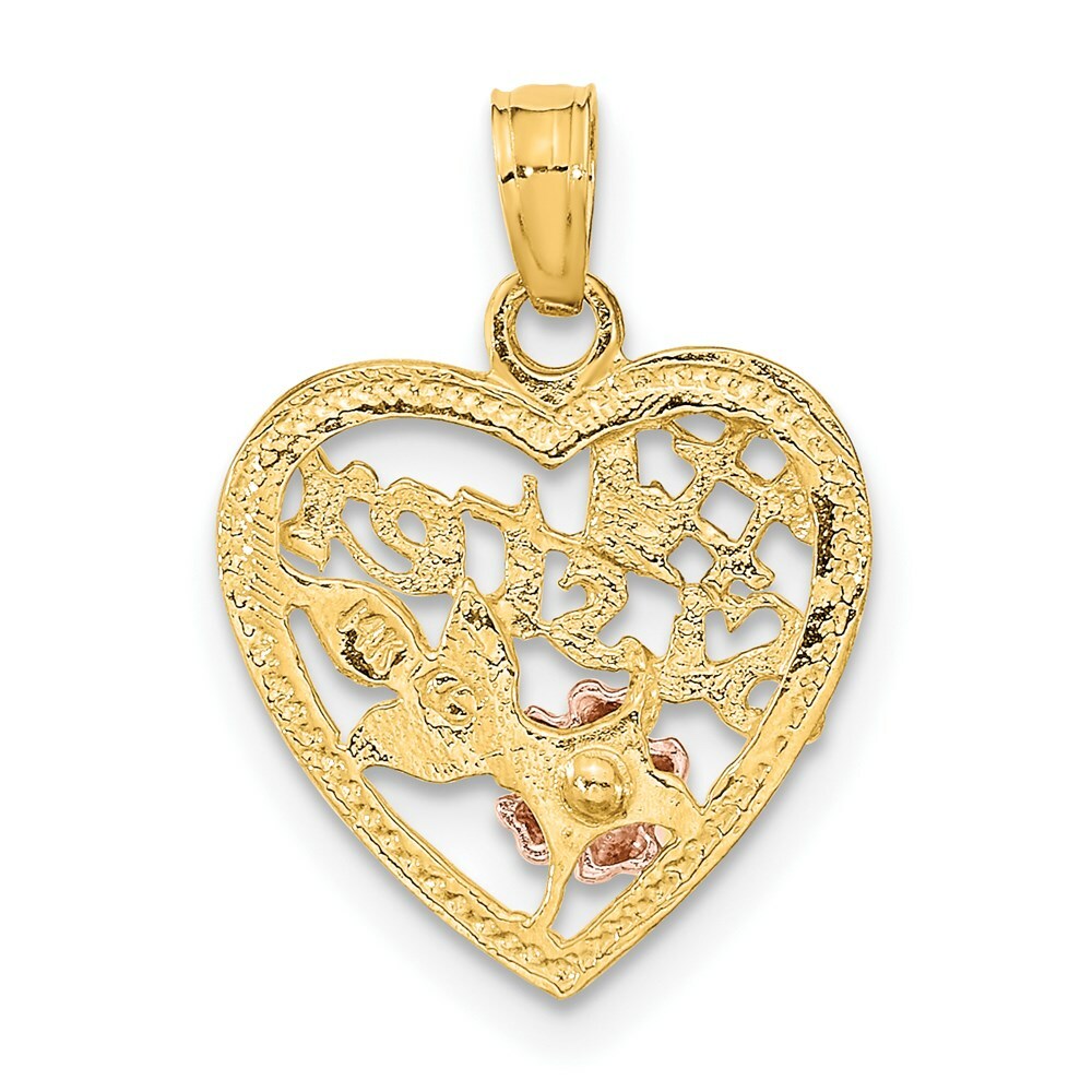14K Tri-Color Gold #1 SISTER In Heart With Flowers Charm Pendant