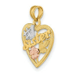Load image into Gallery viewer, 14K Tri-Color Gold #1 SISTER In Heart With Flowers Charm Pendant
