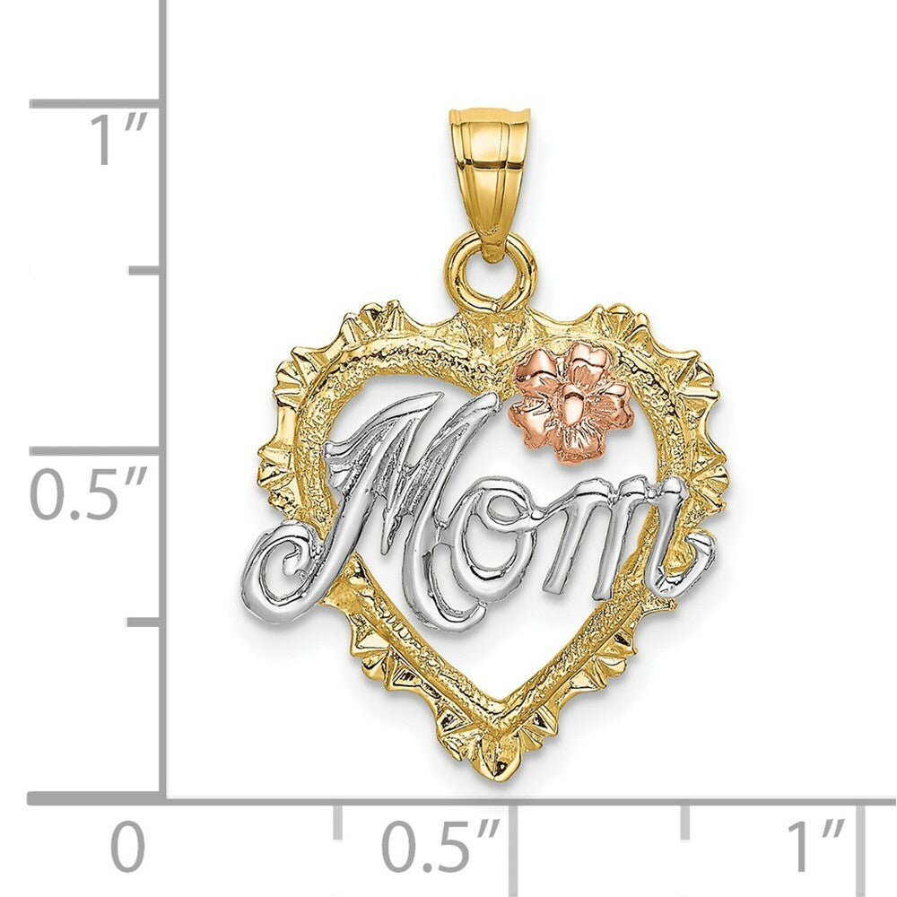 14K Two-tone Yellow & Rose Gold Mom & Heart Charm Pendant