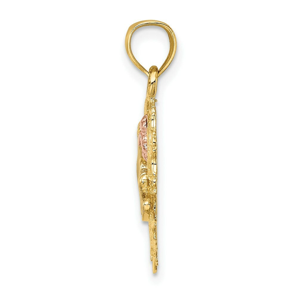 14K Two-tone Yellow & Rose Gold Mom & Heart Charm Pendant