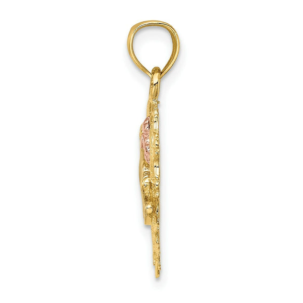 14K Two-tone Yellow & Rose Gold Mom & Heart Charm Pendant