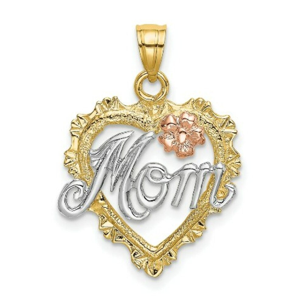 14K Two-tone Yellow & Rose Gold Mom & Heart Charm Pendant