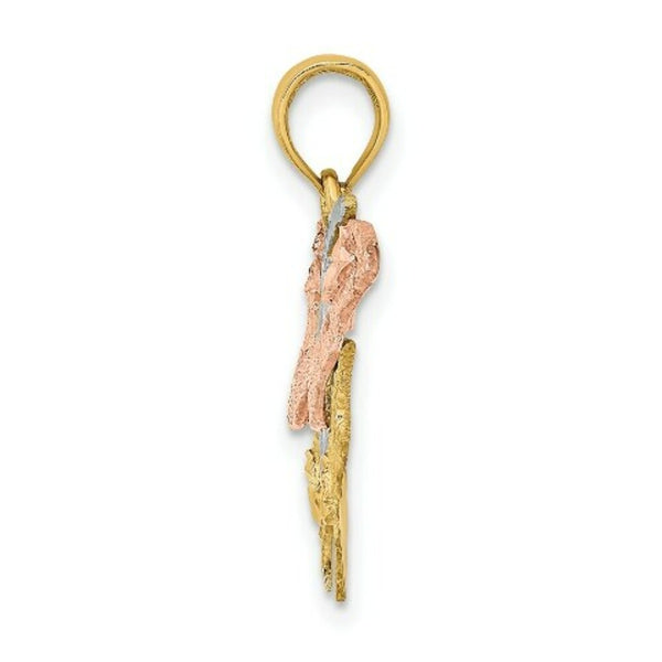 14K Tri-Color Gold Diamond-cut Butterfly Charm Pendant