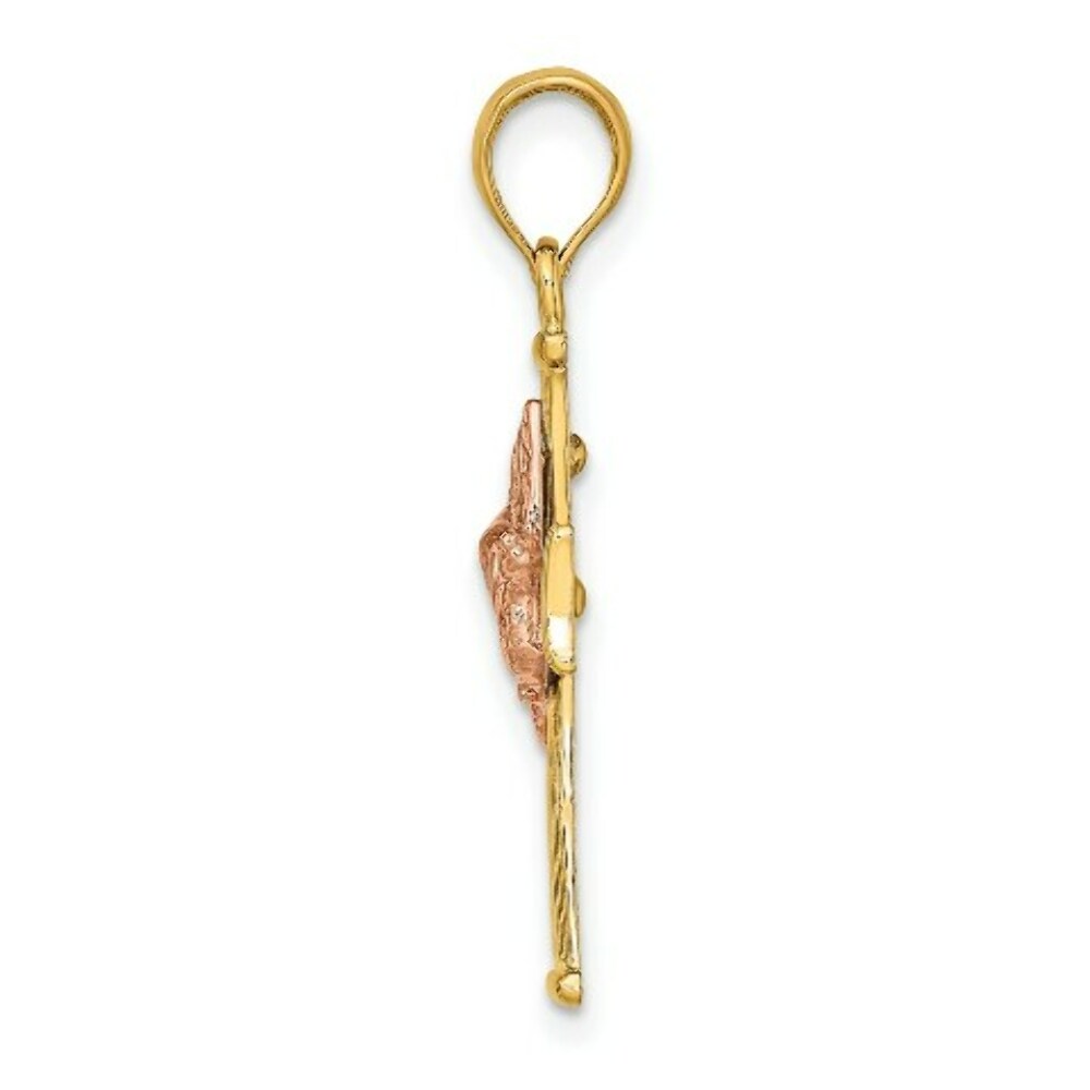 14K Two-tone Gold Textured Finish Cross With Dove Charm Pendant
