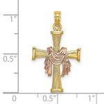 Load image into Gallery viewer, 14K Two-Tone Gold Textured Finish Cross With Drape Charm Pendant
