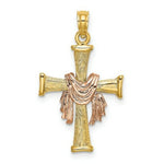 Load image into Gallery viewer, 14K Two-Tone Gold Textured Finish Cross With Drape Charm Pendant
