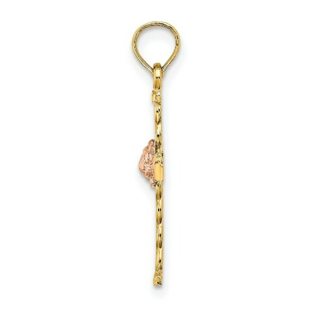 14K Two-Tone Gold Twisted Cross With Flower Charm Pendant