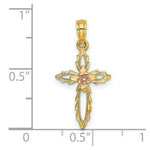 Load image into Gallery viewer, 14K Two-Tone Gold Cross With Cut-Out Flower Charm Pendant
