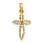 Load image into Gallery viewer, 14K Two-Tone Gold Cross With Cut-Out Flower Charm Pendant
