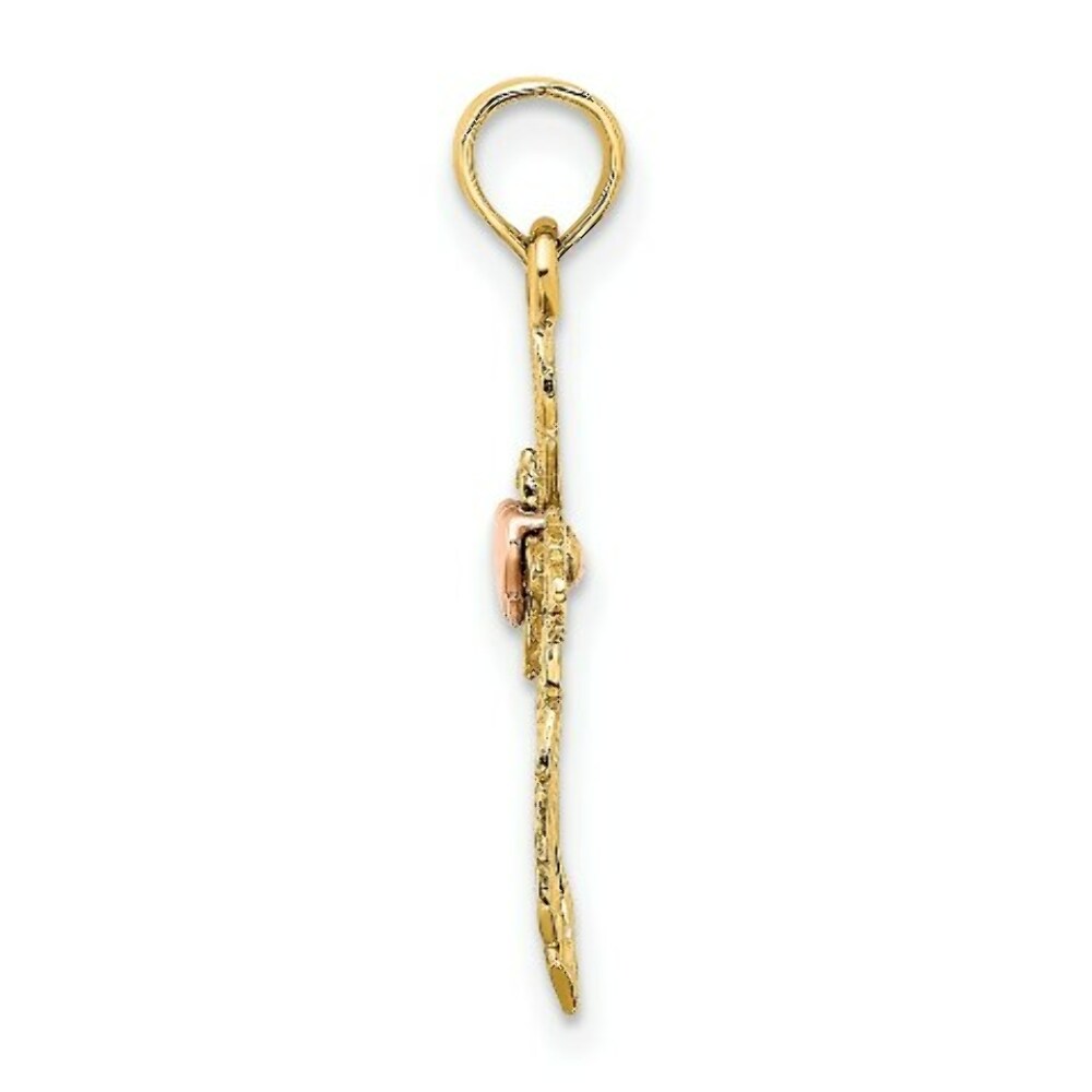 14K Two-Tone Gold Cross With Heart Charm Pendant