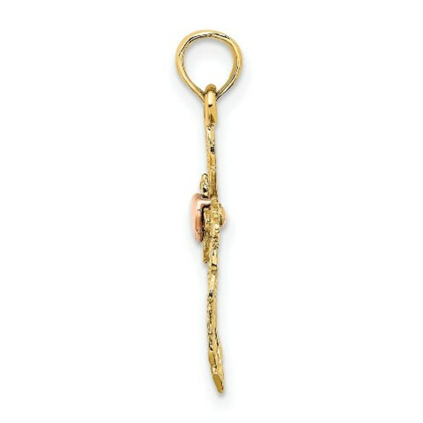 14K Two-Tone Gold Cross With Heart Charm Pendant