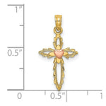 Load image into Gallery viewer, 14K Two-Tone Gold Cross With Heart Charm Pendant
