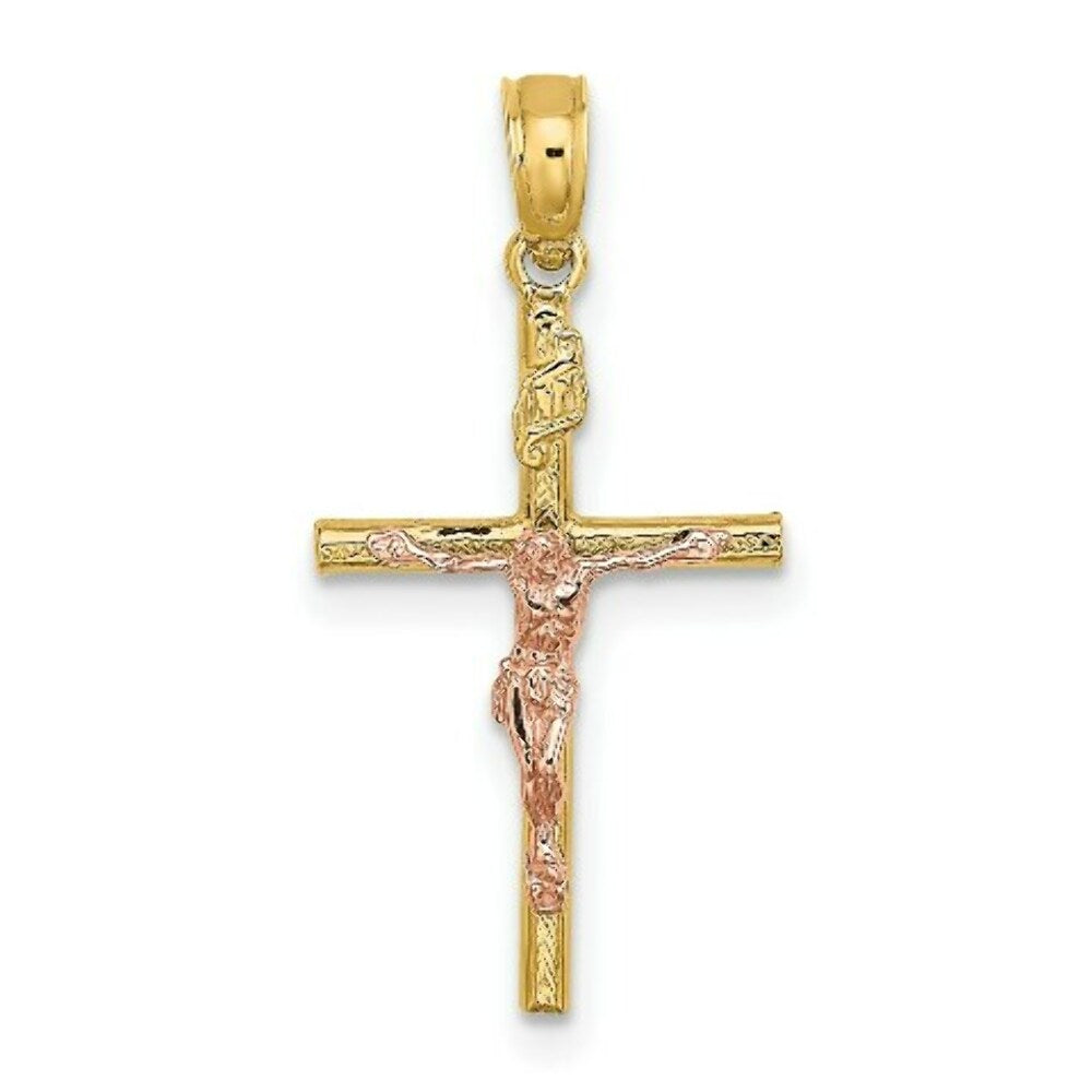 14K Two-Tone Gold Cross Crucifix Charm Pendant