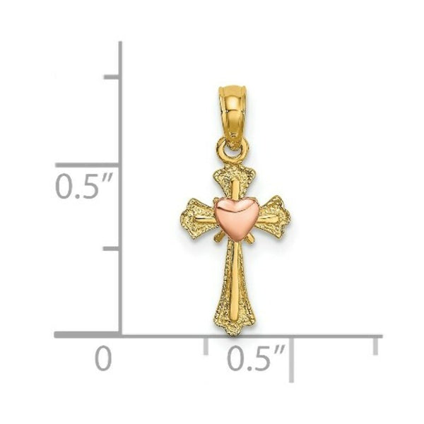 14K Two-Tone Gold Cross With Heart Charm Pendant