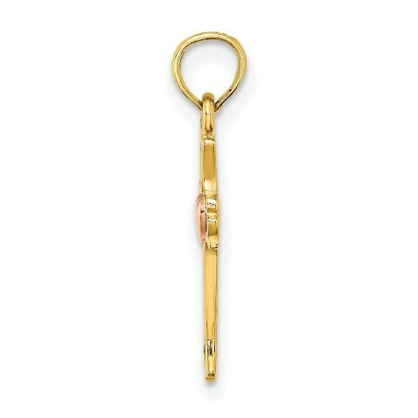 14K Two-Tone Gold With Heart In Cross Charm Pendant