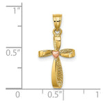 Load image into Gallery viewer, 14K Two-Tone Gold Twisted Cross With Heart Charm Pendant

