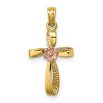 Load image into Gallery viewer, 14K Two-Tone Gold Twisted Cross With Heart Charm Pendant
