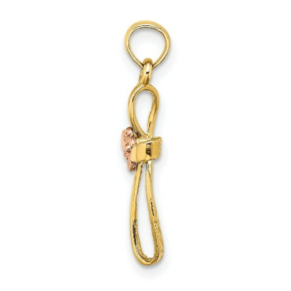 14K Two-Tone Gold Twisted Cross With Heart Charm Pendant