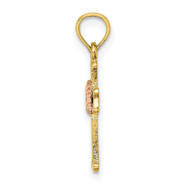 14K Two-Tone Gold Cross With Flower Charm Pendant