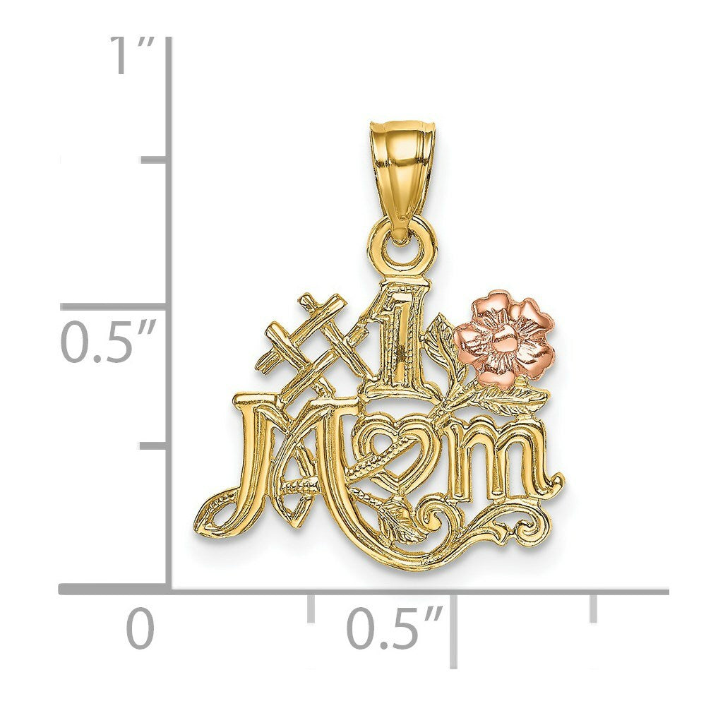 14K Two-Tone Gold #1 MOM With Flower Charm Pendant