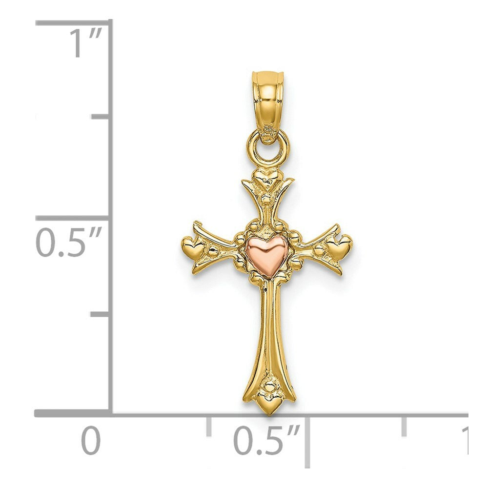14K Two-Tone Gold Cross With Heart Charm Pendant
