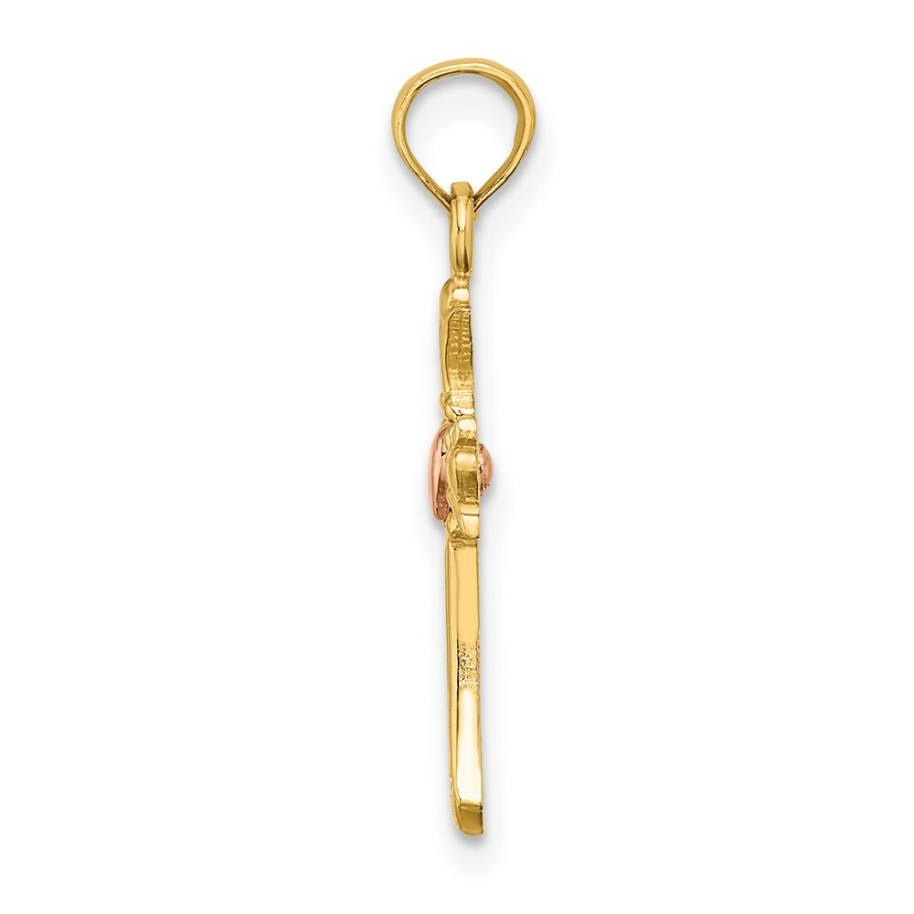 14K Two-Tone Gold Cross With Heart Charm Pendant